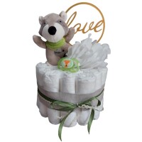 Windeltorte kl. Wolf Windelgröße 2 (2-6 kg) Schnullerkette Fuchs grün