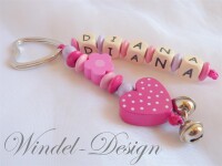 Schlüsselanhänger Blümchen und Herzchen pink - Anhänger mit Namen