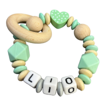 Greifling kleiner in mint - natur  Herzchen Silikon Holz