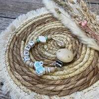 Schnullerkette Premium BOHO Flamingo mint natur