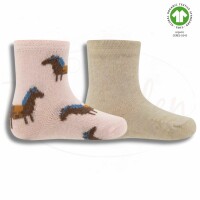 Ewers Socken für Kinder Pferde/Uni 2-er Pack GOTS