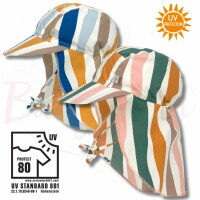 LÄSSIG Baby Sonnenhut, Schirmmütze mit extra Nackenschutz | Wellen pink, blau