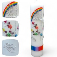 Taufkerze Regenbogen Blumen
