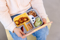 Lässig Brotdose Kinder - Bento Lunchbox | clevere Innenaufteilung Pattern Party Rosa