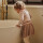 Dirkje Mädchenkleid Langarm Flower Dress in Beige-Rose