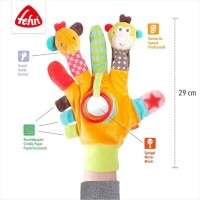 Fehn Spielhandschuh Safari – Fingerpuppen-Handschuh mit Affe & Elefant