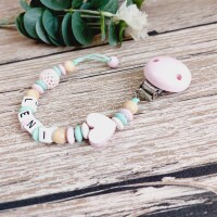 Schnullerkette Herzchen mint-rosa