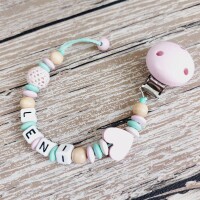 Schnullerkette Herzchen mint-rosa