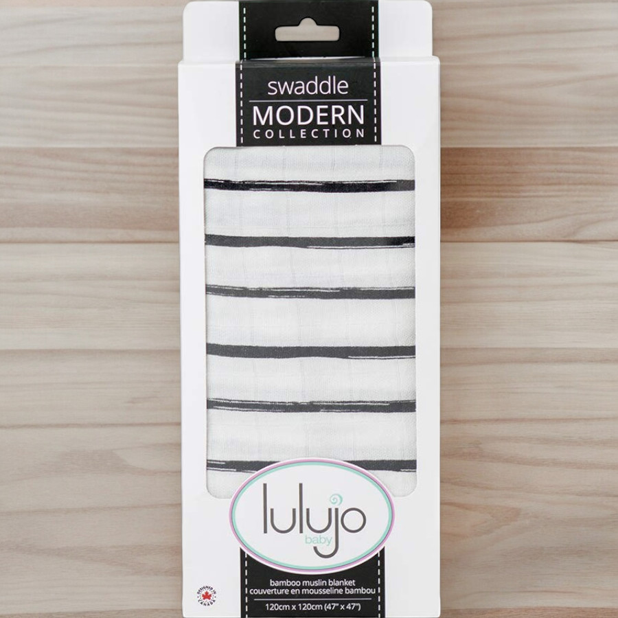 Lulujo Baby-Mulltuch Baby-Spucktuch Stilltuch Pucktuch Swaddle mit Streifen in schwarz 120 x 120 cm