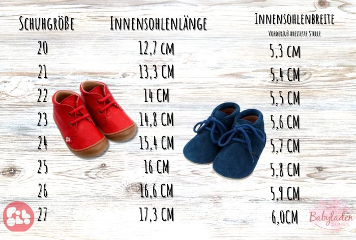 Größentabelle Lauflernschuhe Kinderschuhe Pololo