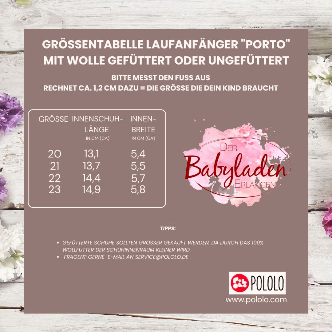 Größentabelle Lauflerner 