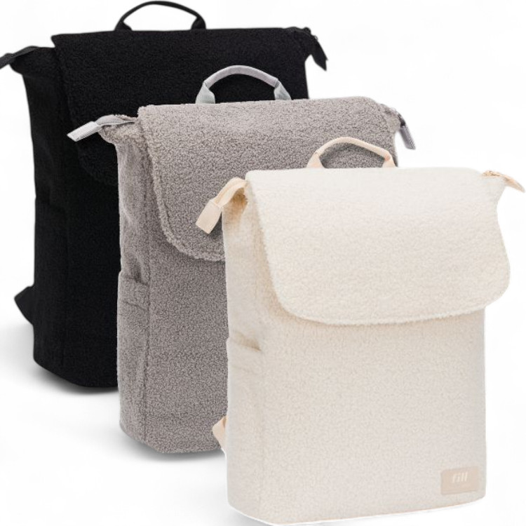 Fillikid Wickelrucksack Teddy in sand – Wickeltasche mit Wickelunterlage und Kinderwagenhaken