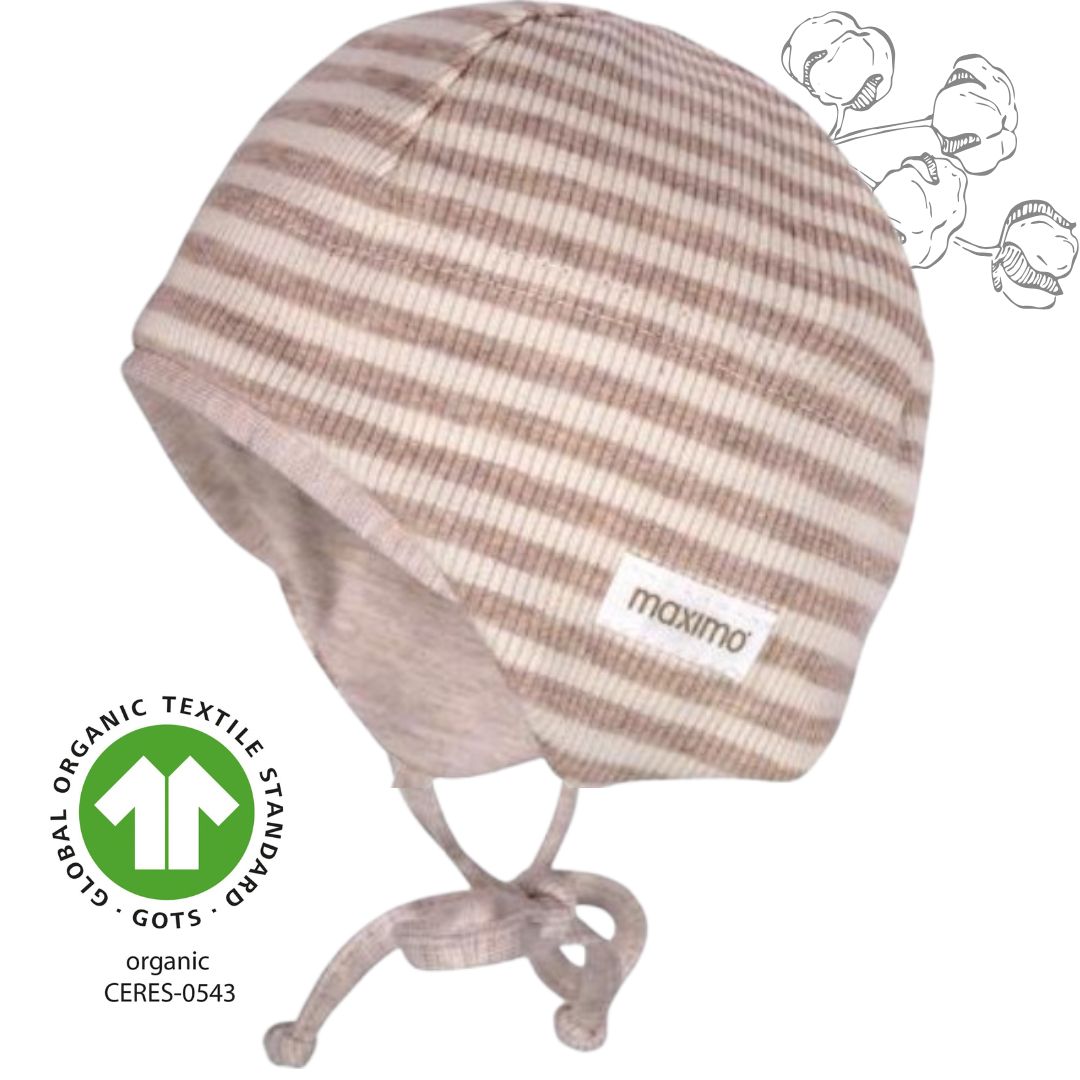 GOTS BABY-Mützchen, Strickoptik, zum Binden