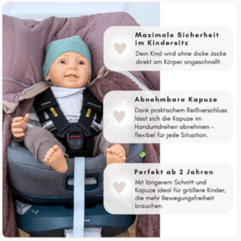 Kikkifax XL Kindersitzponcho Kuscheliger Autositzponcho für Kleinkinder